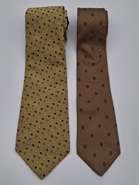 Calvin Klein and Tommy Hilfiger Lot Of Two Ties Gold Micro Patterns